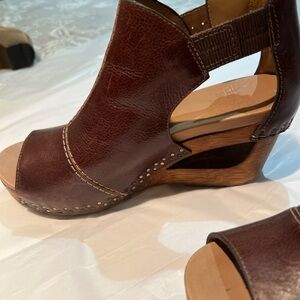 Dansko Brown Leather Peep-Toe Mules